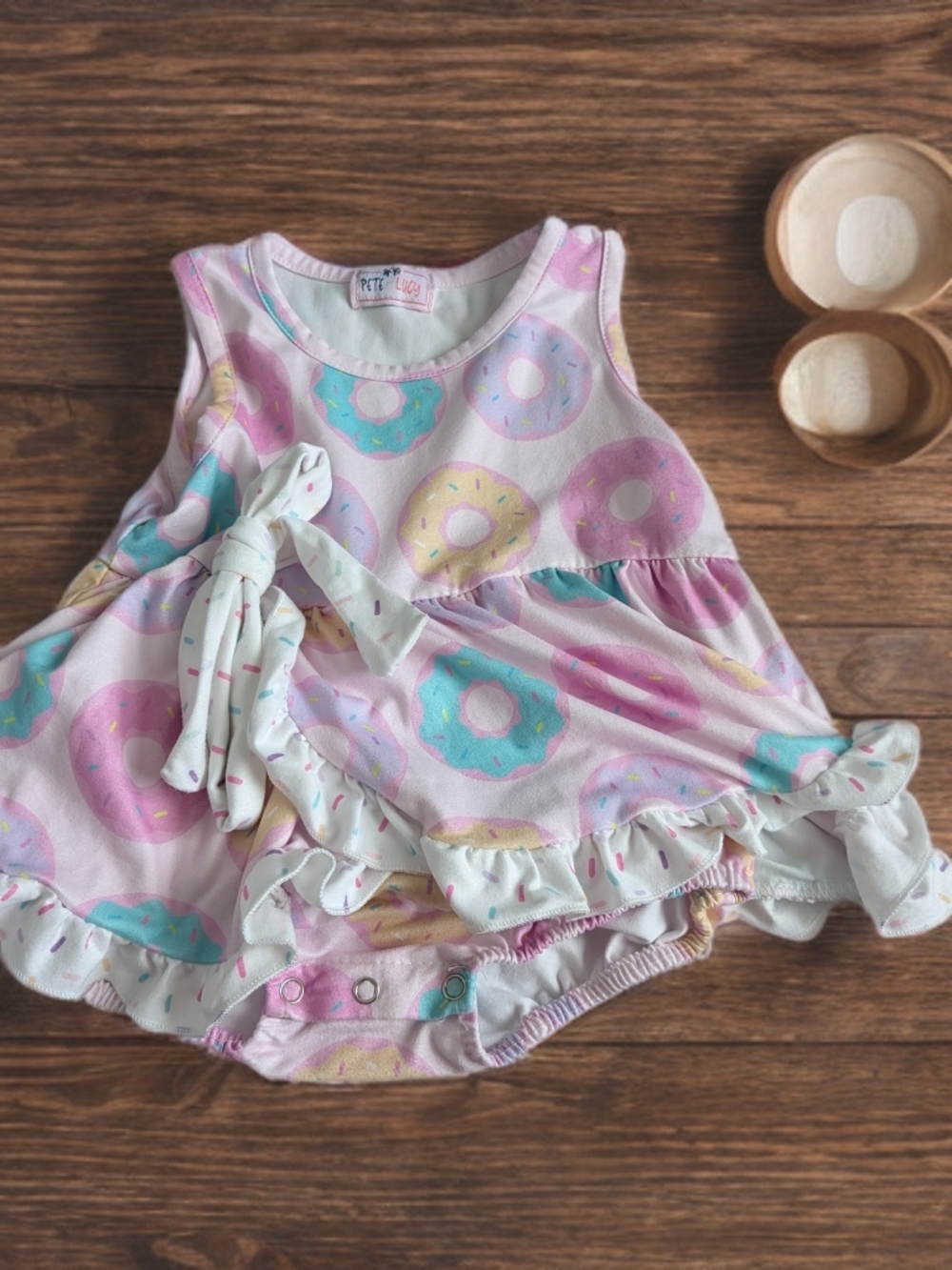 Cute Donut-Print Pink Romper Dress for Baby Girls